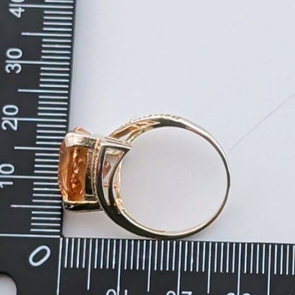 Huge Champagne Quartz Trilliant Fantasy-Cut Sterling Silver Cocktail Ring Size 8 - Picture 9 of 11